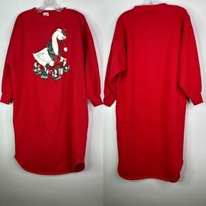 Gopher Sport Vintage Christmas Goose Red Long Sleeve Pajama Nightgown Size Large
